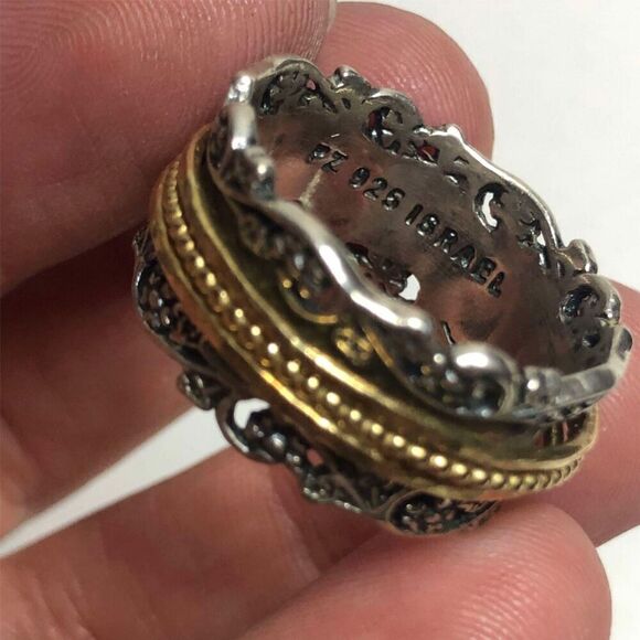 1155 OR PAZ 925 Sterling silver Israel vine wide band spinner fidget ring sz 11 - Picture 1 of 2